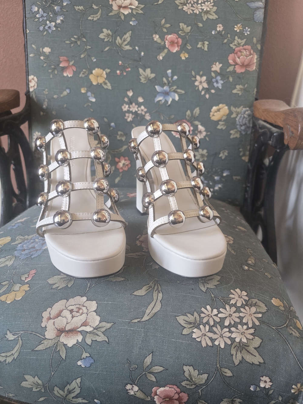 Karl Lagerfeld White Platform Studded Sandals